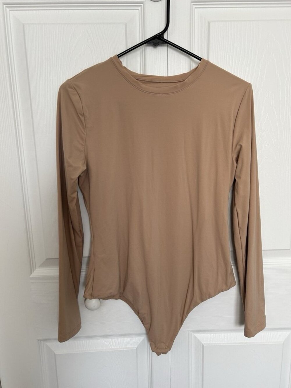Quince Bodysuit Womens Beige Nude Long Sleeve Crew Neck Snap Size XL